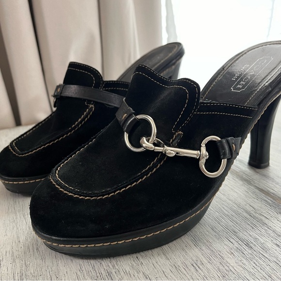 Coach Cleo Clip & Ring black suede heels slip on mules size 8B - Picture 7 of 12